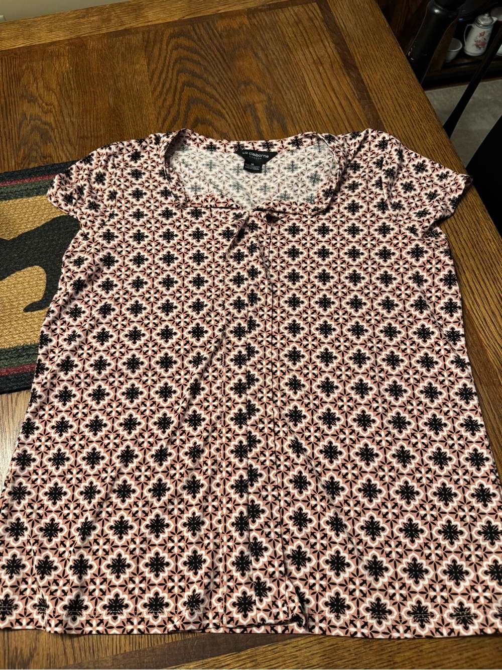 Liz Claiborne Pink and Black Short-Sleeve Floral Tee